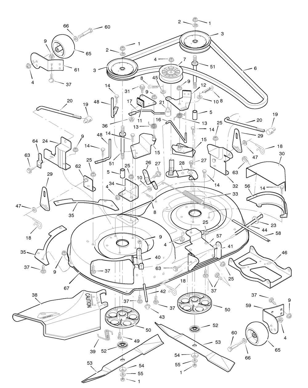 Mower Housing Diagram and Parts List for 42910A 1996 Briggs and Stratton Lawn Tractor